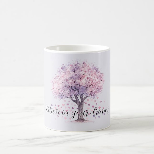 Taza De Café Purple Lavender Pink Floral Hearts Tree (Centro)