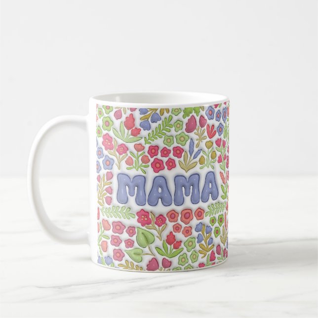 Taza De Café Purple Mama Boho Floral 3D Effect  (Izquierda)