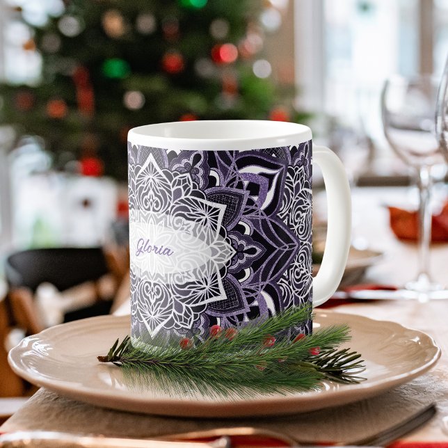 Taza De Café Purple Mandala Snowflake Mug (Subido por el creador)