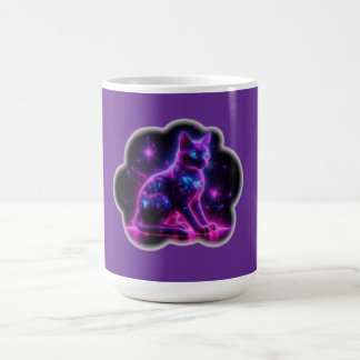 Taza De Café Purple Neon Siamese Cat With Blue Eyes & Starburst