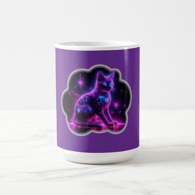 Taza De Café Purple Neon Siamese Cat With Blue Eyes & Starburst (Centro)