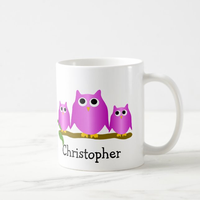 Taza De Café Purple Owls Design Personalised (Derecha)