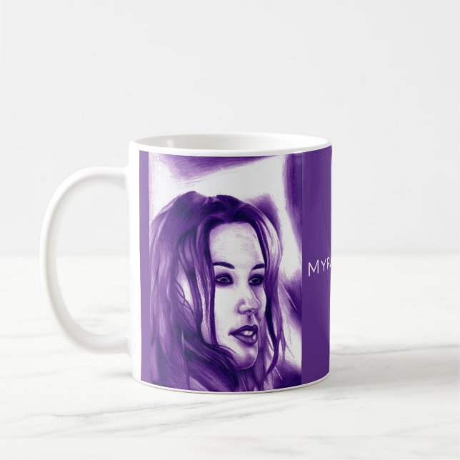 Taza De Café Purple People Woman Portrait Monochrome Art (Izquierda)