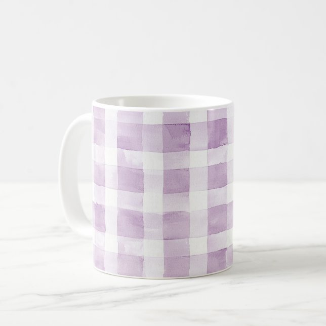 Taza De Café Purple White Plaid Stripes (Anverso izquierdo)