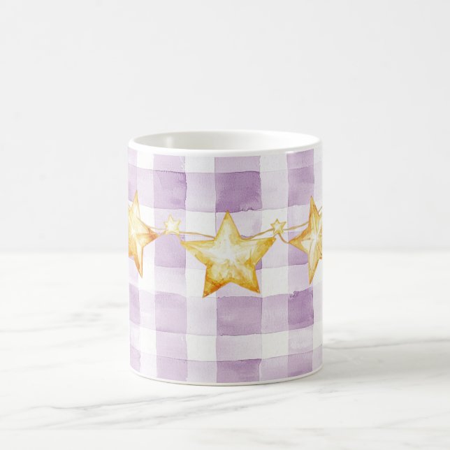 Taza De Café Purple White Stripes Gold Stars Baby Shower (Centro)
