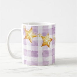 Taza De Café Purple White Stripes Gold Stars Baby Shower