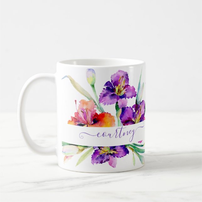 Taza De Café Púrpura acuarela Iris personalizado (Izquierda)