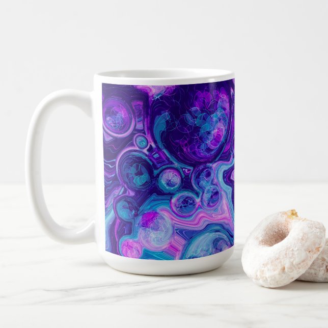 Taza De Café Púrpura, azul, arte de líquido de mármol rosa (Con donut)