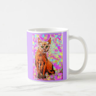 Taza De Café púrpura curiosa del gato