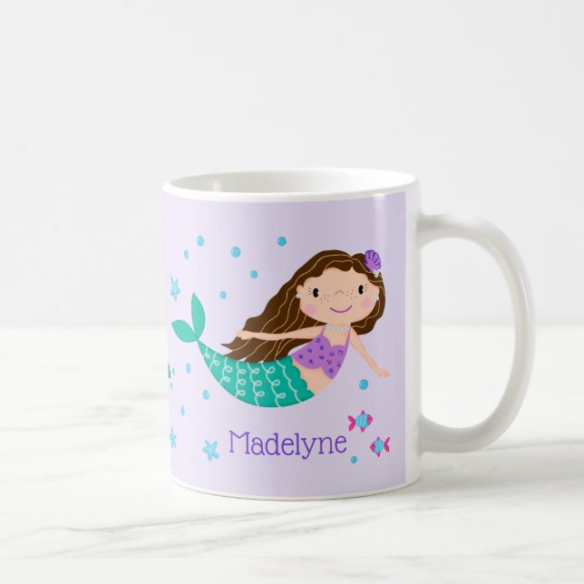 Taza De Café Púrpura de Sirena Cuta Personalizada (Derecha)