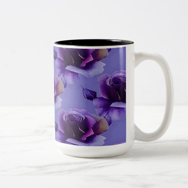 Taza de café púrpura del estampado de flores de (Derecha)