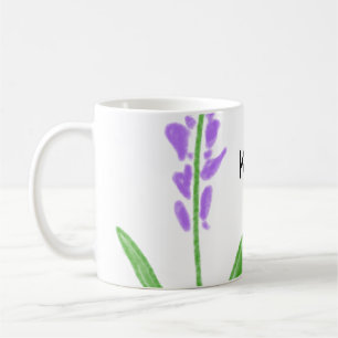 Taza De Café Púrpura lavanda floral acuarela agregar nombre tex