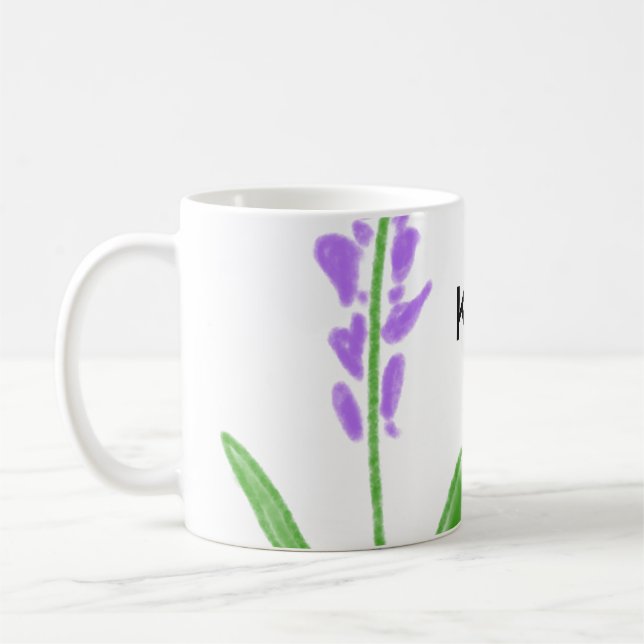 Taza De Café Púrpura lavanda floral acuarela agregar nombre tex (Izquierda)