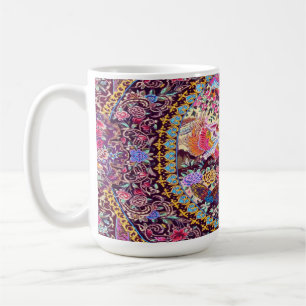 Taza De Café Púrpura Oro Azul Azul Flores Florales Persas Peaco