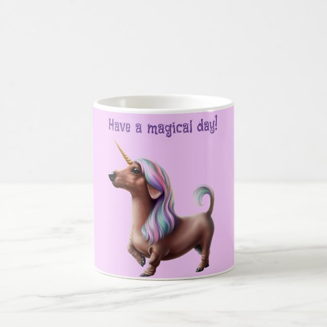 Taza De Café Púrpura Unicornio Dachshund (Centro)