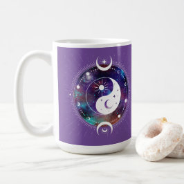 Taza De Café Púrpura Yin Yang Galaxia y Crescent Moon Místico