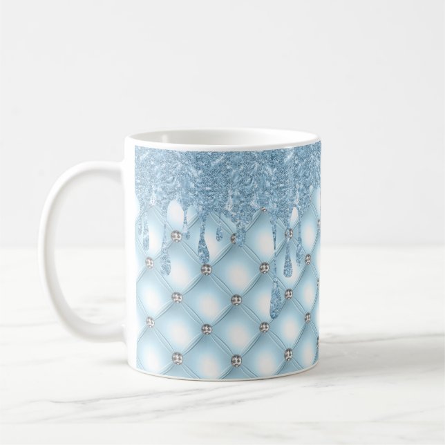 Taza De Café Purpurina azul Bonito Bling (Izquierda)