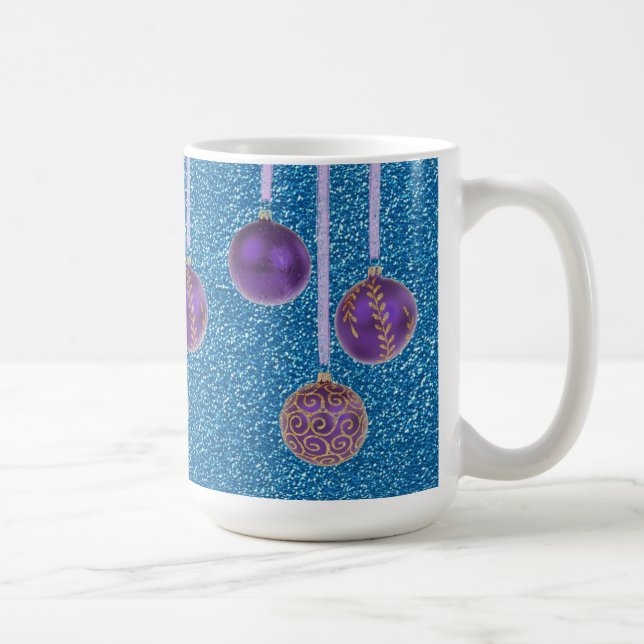 Taza De Café Purpurina azul morado Feliz Navidad Baubles Mug (Derecha)