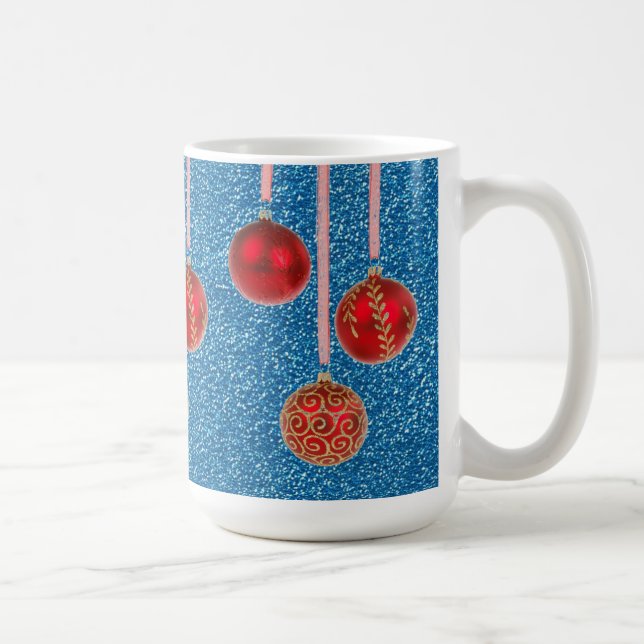 Taza De Café Purpurina azul rojo Feliz Navidad Baubles Mug (Derecha)
