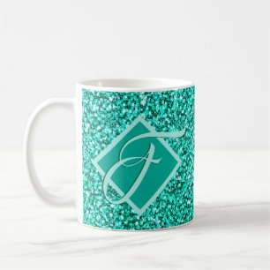 Taza De Café Purpurina azul Sparkle Glam Turquoises Monogramado