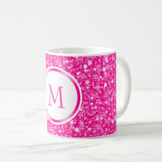 Taza De Café Purpurina Blanco Y Rosa Monogramado (Anverso derecho)