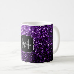 Taza De Café Purpurina brillante oscuro morado chispas Monogram