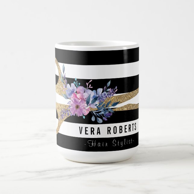 Taza De Café Purpurina con estilo de pelo floral Scissor Bellez (Centro)