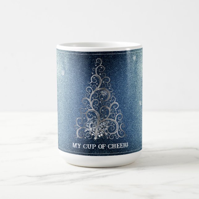 Taza De Café Purpurina de árbol de Navidad y copos de nieve | A (Centro)
