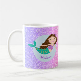 Taza De Café Purpurina de arcoiris con sirena suave personaliza