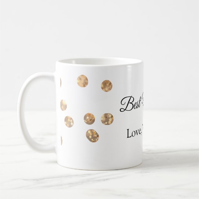 Taza De Café Purpurina de bolas doradas mejor mamá jamás agrega (Izquierda)