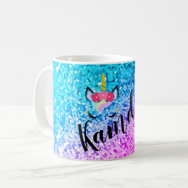 Taza De Café Purpurina de café unicornio personalizado (Anverso izquierdo)