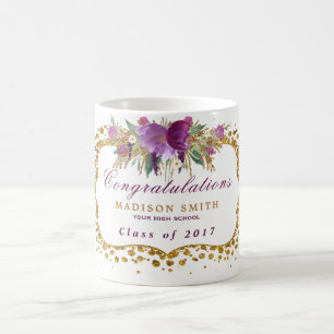 Taza De Café Purpurina de color de agua de graduación Flower G
