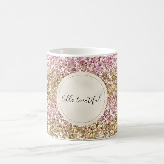Taza De Café Purpurina de confetti rosado de oro personalizado  (Centro)