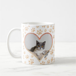 Taza De Café Purpurina de corazón de foto de gato Mascota y pat