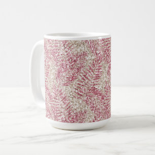 Taza De Café Purpurina de Crema Rosa Rosa Glitz Hojas Tropicale