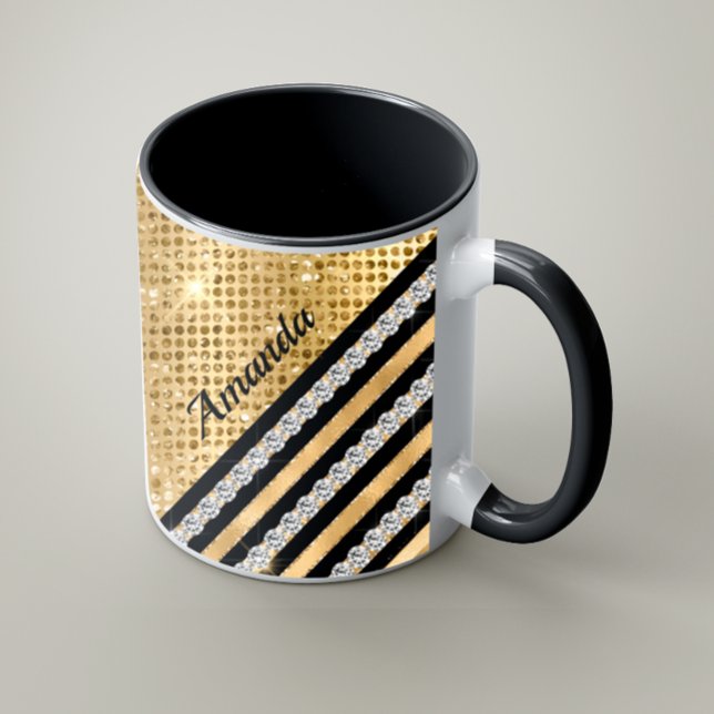 Taza De Café Purpurina de cristal y oro elegante personalizado (Subido por el creador)