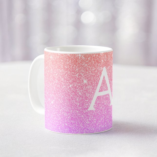 Taza De Café Purpurina de espuma morada rosa Monograma nombre i (Subido por el creador)