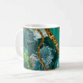 Taza De Café Purpurina de Geode de Emerald Green y Gold Agate