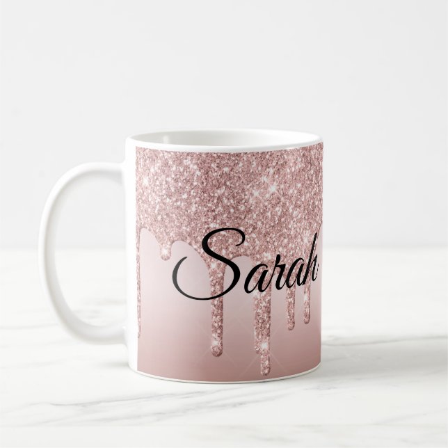 Taza De Café Purpurina de goteo Rosa Gold Personalizado (Izquierda)