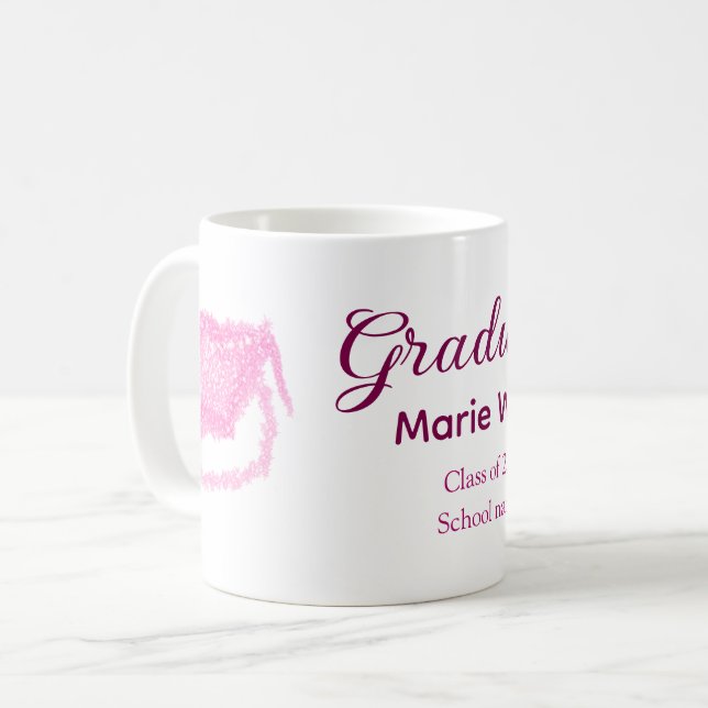 Taza De Café purpurina de graduación graduado rosa gorra añadir (Anverso izquierdo)