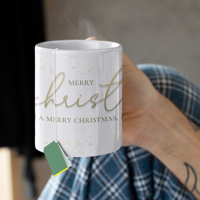 Taza De Café Purpurina de guión de caligrafía de oro navideño (Merry Christmas Calligraphy Script custom mug with glitter effects. )