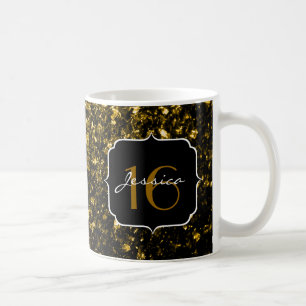 Taza De Café Purpurina de imitación amarillo dorado oscuro chis