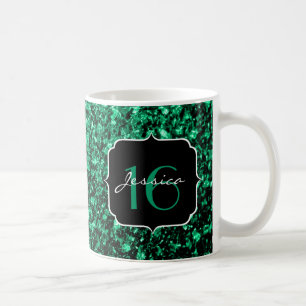 Taza De Café Purpurina de imitación verde esmeralda chispa dulc
