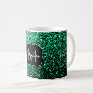 Taza De Café Purpurina de imitación verde esmeralda enciende Mo