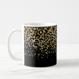Taza De Café Purpurina de impresión Black Gold Leopard Overlay 