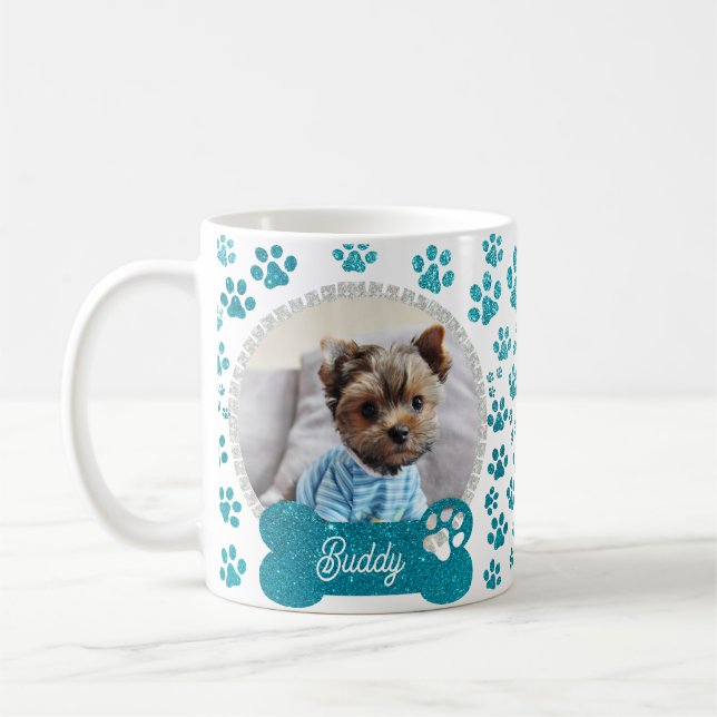 Taza De Café Purpurina de marco de foto de perro Mascota y patr (Izquierda)