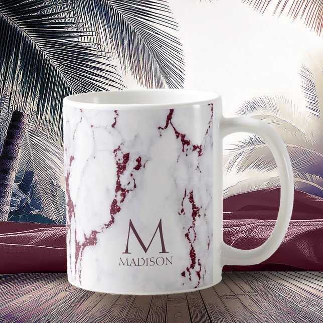 Taza De Café Purpurina de mármol moderno Monograma Borgoña ID81 (Subido por el creador)
