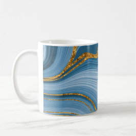 Taza De Café Purpurina de oro azul Marble Elegant Resumen