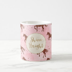 Taza De Café Purpurina de oro de caballos marrones rosados
