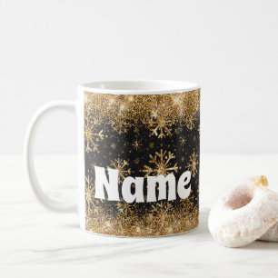 Taza De Café Purpurina de oro de copos de nieve personalizado
